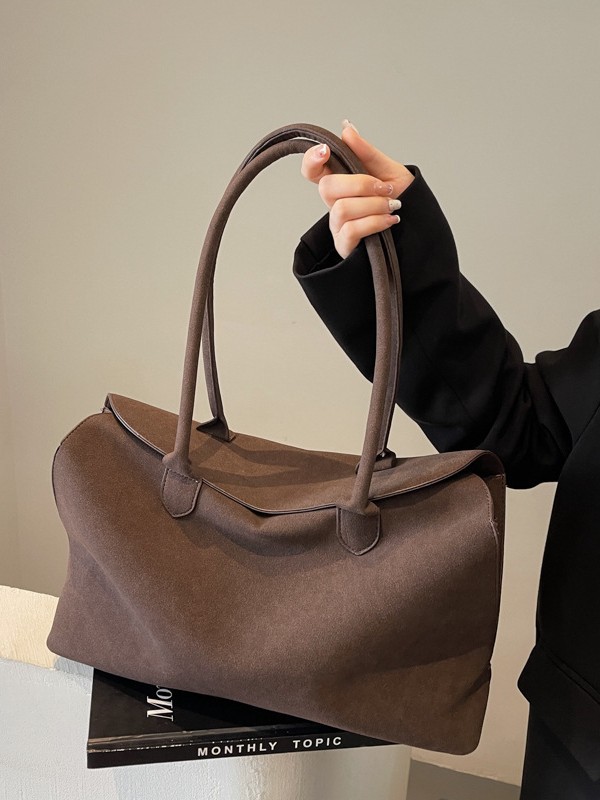 秋冬季のヴィンテージ風なスエード素材の大容量レディースバッグ  通勤に便利なマルチウェイショルダーバッグ 手提げトートバッグ