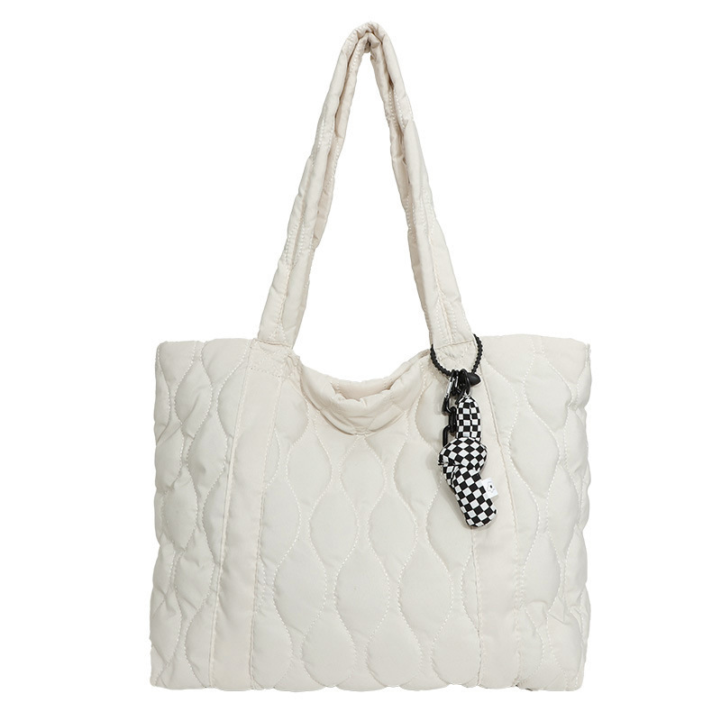 ナイロン通勤トートバッグ 大容量 女性 汎用 綾格子　ハンドバッグ ショルダーバッグ バケットバッグ 2025 軽量便携