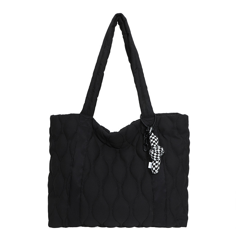 ナイロン通勤トートバッグ 大容量 女性 汎用 綾格子　ハンドバッグ ショルダーバッグ バケットバッグ 2025 軽量便携