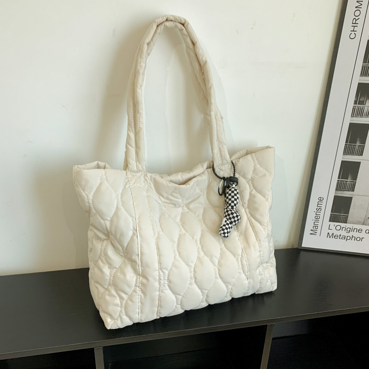 ナイロン通勤トートバッグ 大容量 女性 汎用 綾格子　ハンドバッグ ショルダーバッグ バケットバッグ 2025 軽量便携