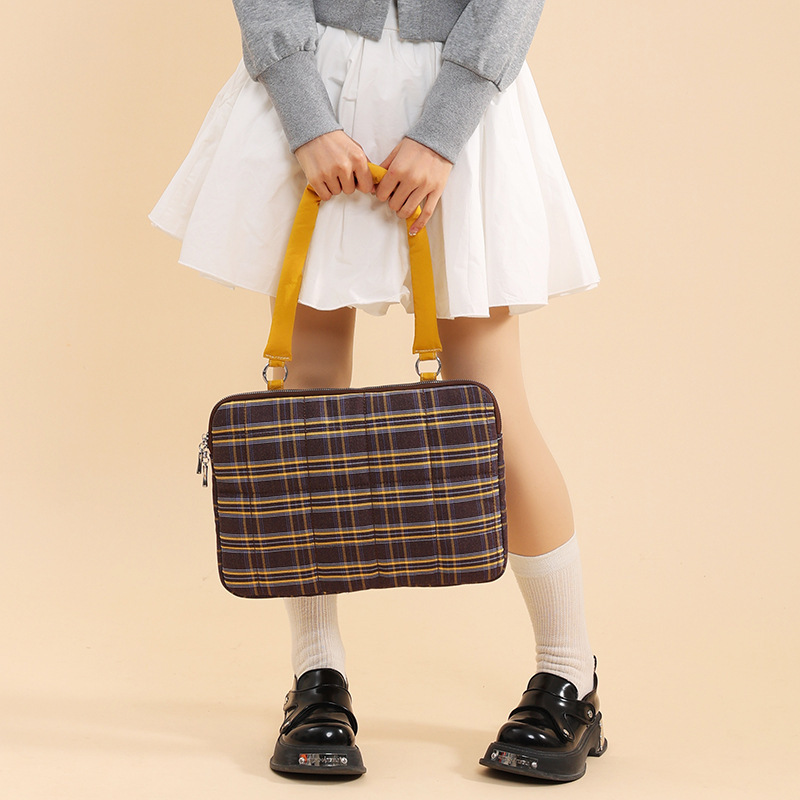 エレガントなiPadインナーバッグ スコットランドチェック コンピュータートートバッグ 新作 ショルダーノートパソコンケース