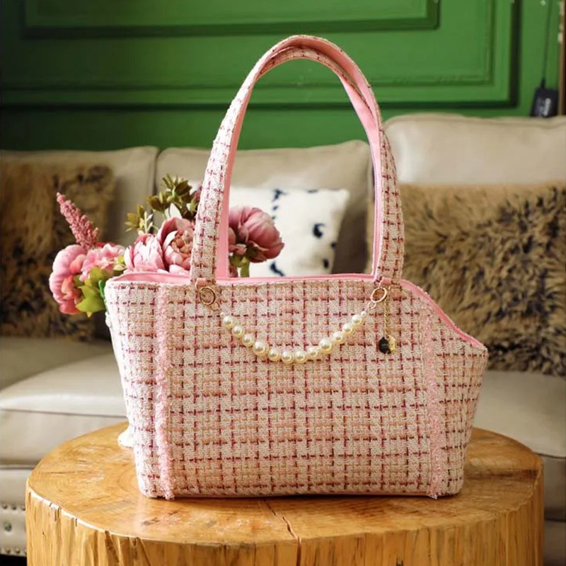 高級手提げペットキャリー　気品ある女性用　通気性小型犬移動キャリー　旅行携帯用キャットバッグ