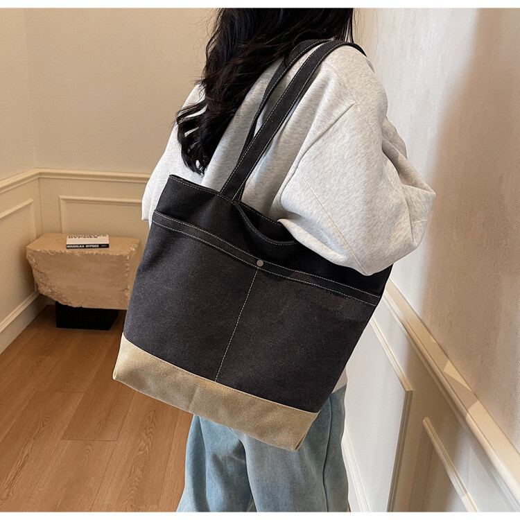 抜け感キャンバスバッグ レディース 大容量 2025新作 マルチスタイル カジュアルショルダーバッグ 大学生通学トートバッグ クロスボーダー対応