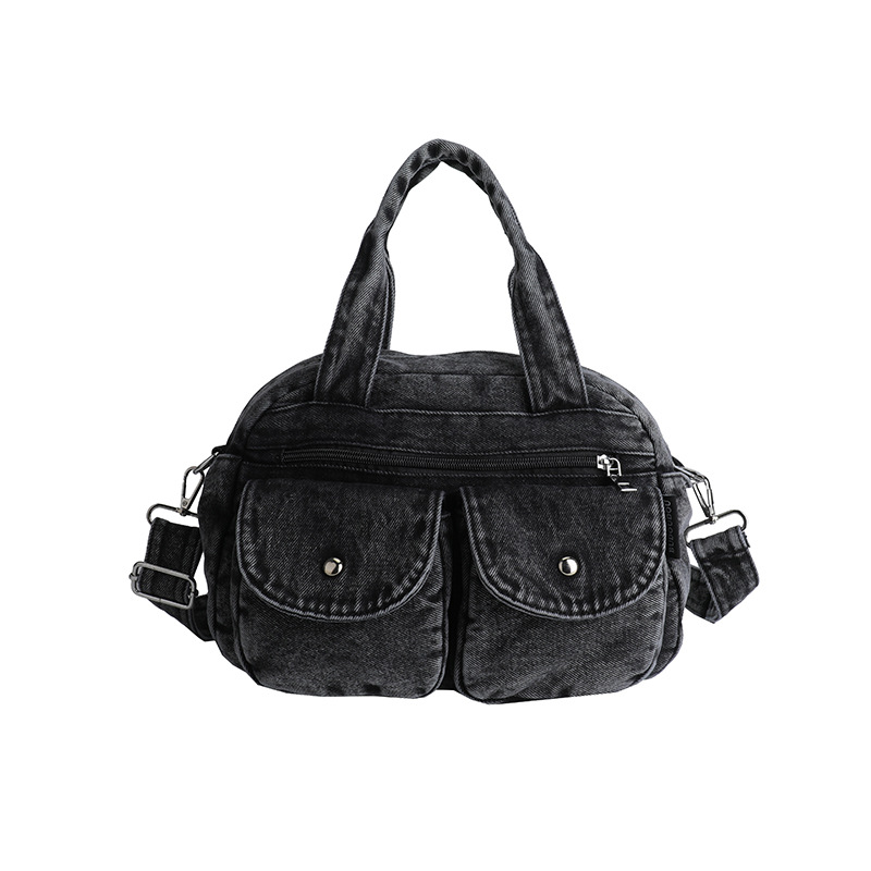 レディースハンドバッグ、ファッショナブルなデザインでカジュアル通勤兼用、ウォッシュデニム製、女性向けトレンド感あふれる都会風バッグ