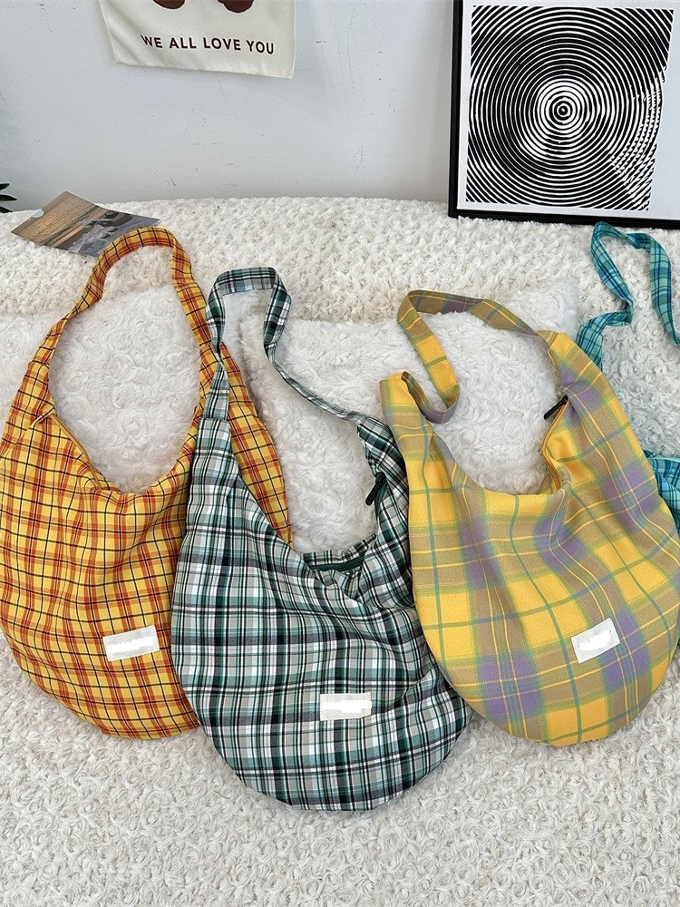 インスタins風 チェック 餃子バッグ　通勤　通学兼用 ショルダー/手提げ