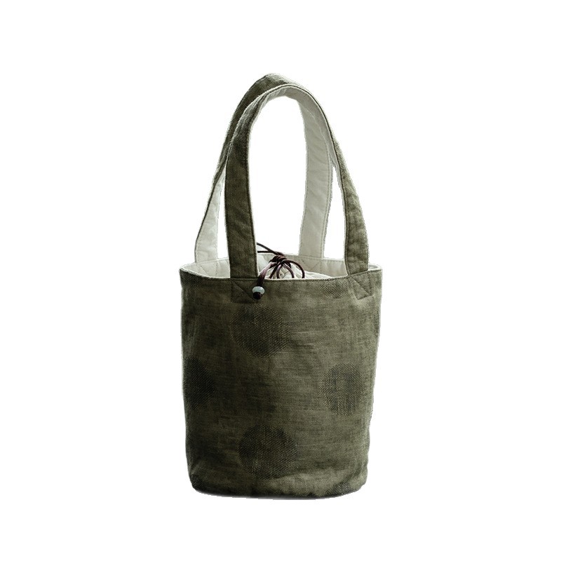 リネン風ハンドメイドバケットバッグ　ヴィンテージ風　高級感レディースバッグ　オリジナルポータブルバッグ