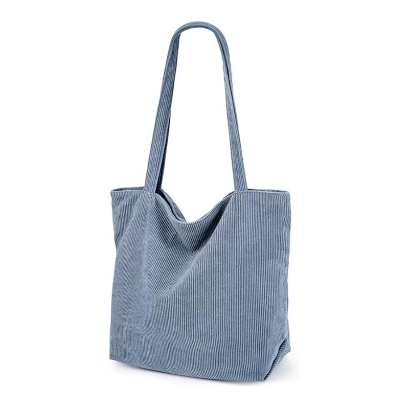 メーカー・ロゴカスタマイズ可　コーデュロイ素材　大容量　トートバッグ　内側ファスナー付き　取っ手付きバッグ　シンプル　トート