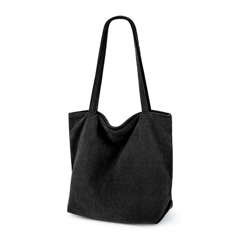 メーカー・ロゴカスタマイズ可　コーデュロイ素材　大容量　トートバッグ　内側ファスナー付き　取っ手付きバッグ　シンプル　トート