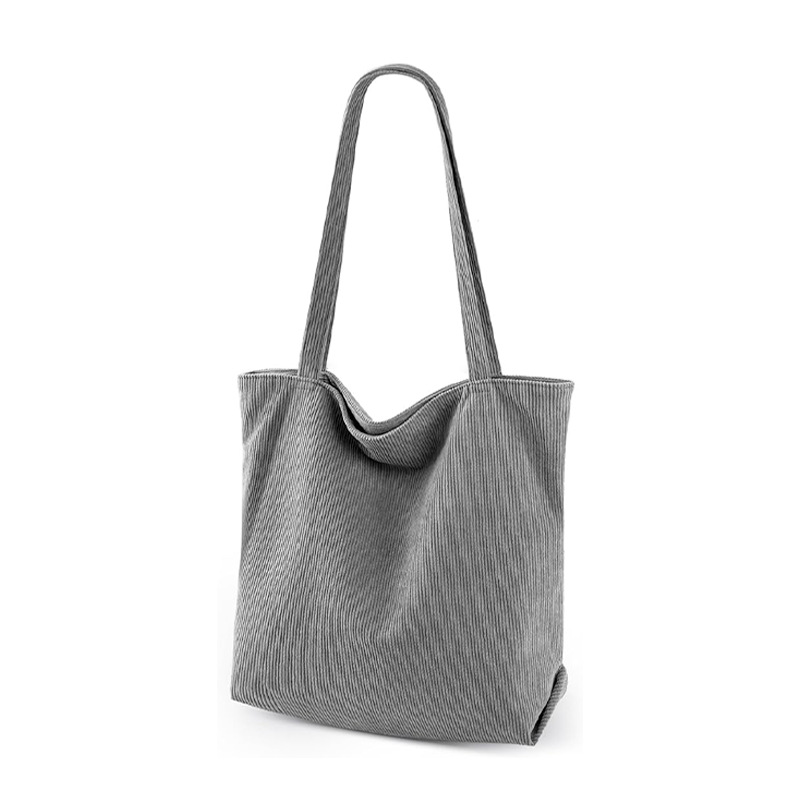メーカー・ロゴカスタマイズ可　コーデュロイ素材　大容量　トートバッグ　内側ファスナー付き　取っ手付きバッグ　シンプル　トート