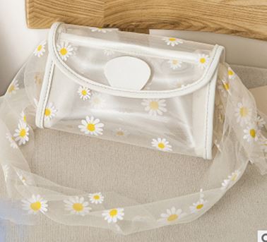 23夏新作透明バッグ清新な韓国日本風紗ショルダーバッグ雛菊プリントメッセンジャーバッグ