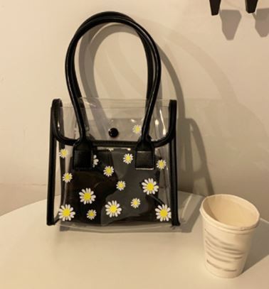 透明雛菊プリントハンドバッグ