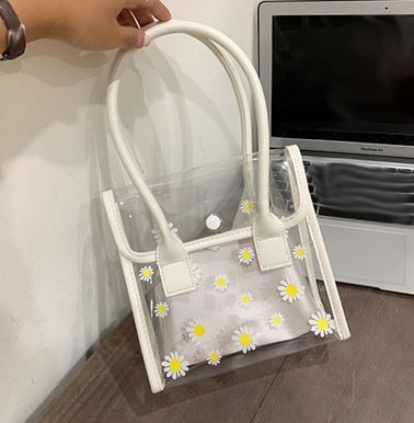 透明雛菊プリントハンドバッグ