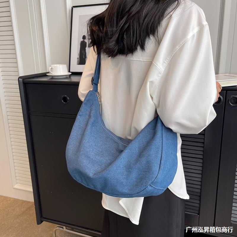 餃子　レディースバッグ　月型　デニム　エレガントなデザイン　