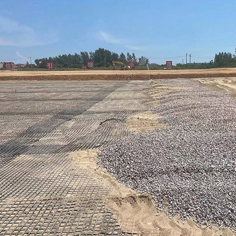 Roadbed anti-cracking reinforcement bi-directional tensile steel-plastic geogrid