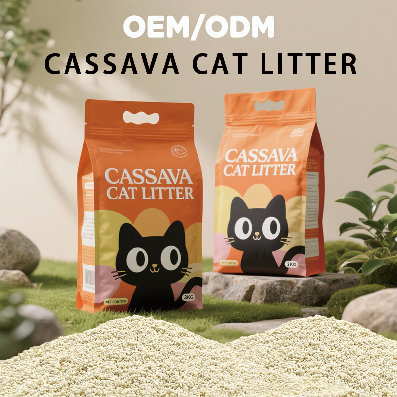 Flushable Cassava Cat Litter Super Absorbent Odor Eliminating 100% Natural Eco-friendly Tapioca Plant-Based White