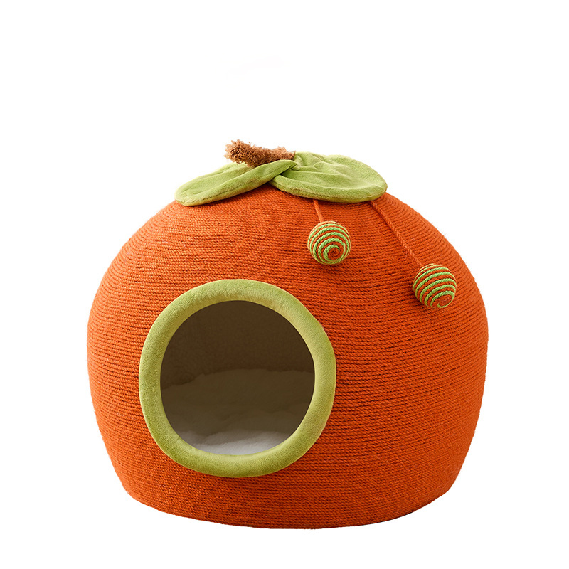 2025 New Winter Warm Closed Safety House Kitten Bed Universal Four Seasons Pet Nest for Small Dogs Cats Cartoon Style Print