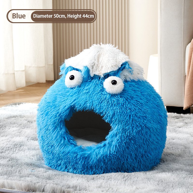 Fashionable Winter Warm Closed Cat Nest Large Dog Kennel House Cartoon Animal Print Faux Fur Foam for Pets' Bed