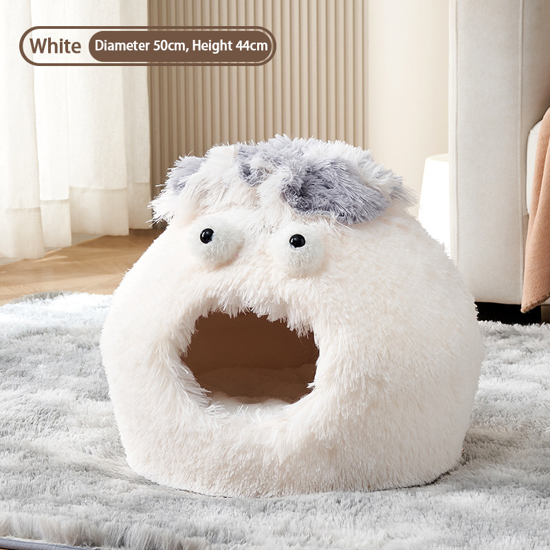 Winter Warm Closed Long Fleece Colorful Round Monster Pattern Cat Nest for Pets