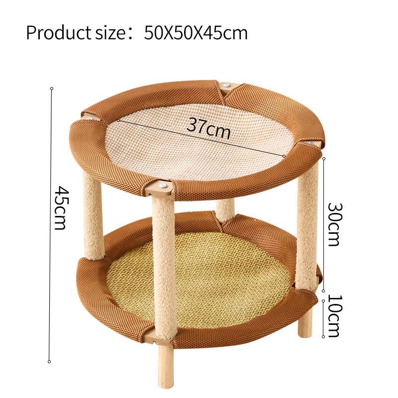 Eco-Friendly Solid Wood Cat Bed Round Pet Nest with Hammock Breathable Summer Mat for Balcony Sunlight Artifact