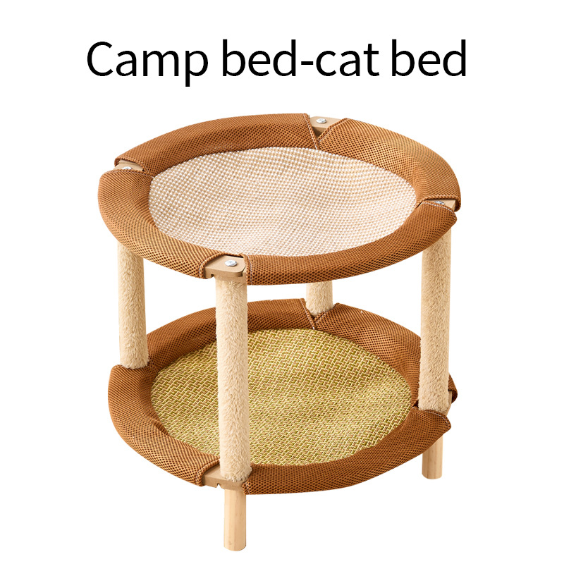 Double Wooden Cat Bed Elegant Elevated Cat Furniture for Farmhouse Style