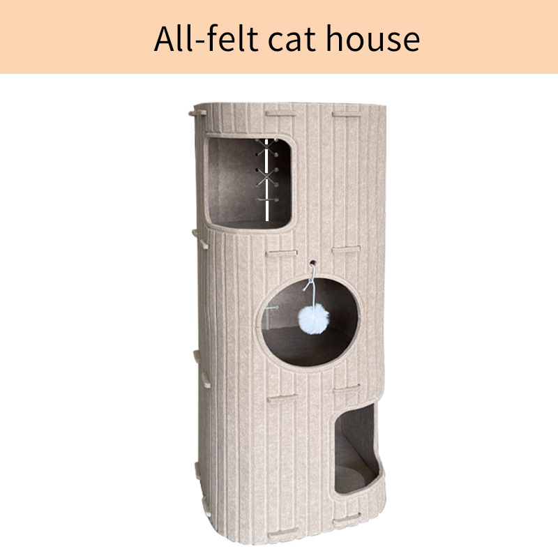 Modern Felt Double-Layer Art Deco Cat Scratching Post with Shelter House Tower Design 60cm Width Customized Color for Home Decor