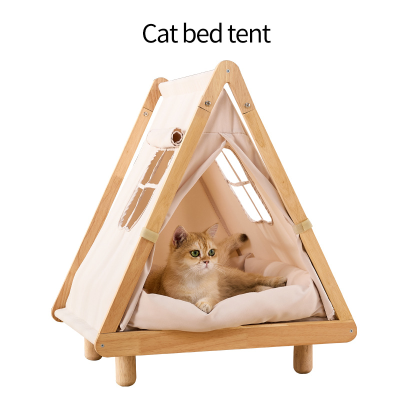 Factory Wholesale Pet Products Indoor Outdoor Solid Wood Handmade Elevated Modern Pet Teepee With Cushion