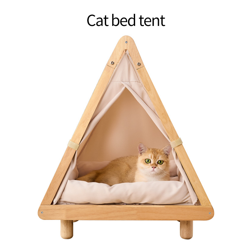 Modern and Cute Triangular Pet Camping Tent Removable and Washable Wood Nest for Cat Adventures-Bed & Accessory Product