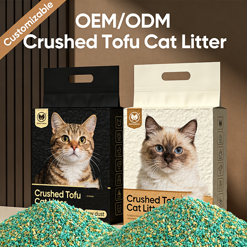 Premium OEM Crushed Tofu Cat Litter With Green Tea Scent Strong Clumping Crushed or Stripe Shape and Eco-Friendly Cleanliness