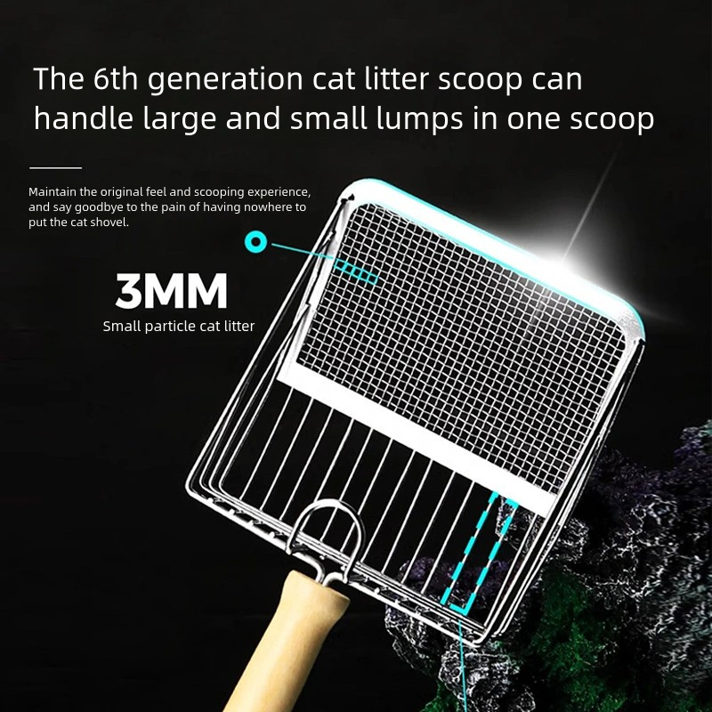 Stainless Steel Cat Litter Shovel with Wooden Handle Washable Kitten Litter Scoop for Toilet Cleaning Accessory for Litter Boxes Cat Litter Scoop