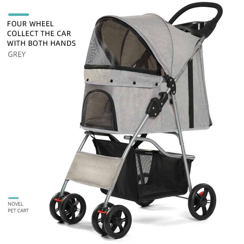 Customized Steel Tube Dog Trolley Cart Foldable Linen Fabric Pet Stroller for Small Dogs for Cats