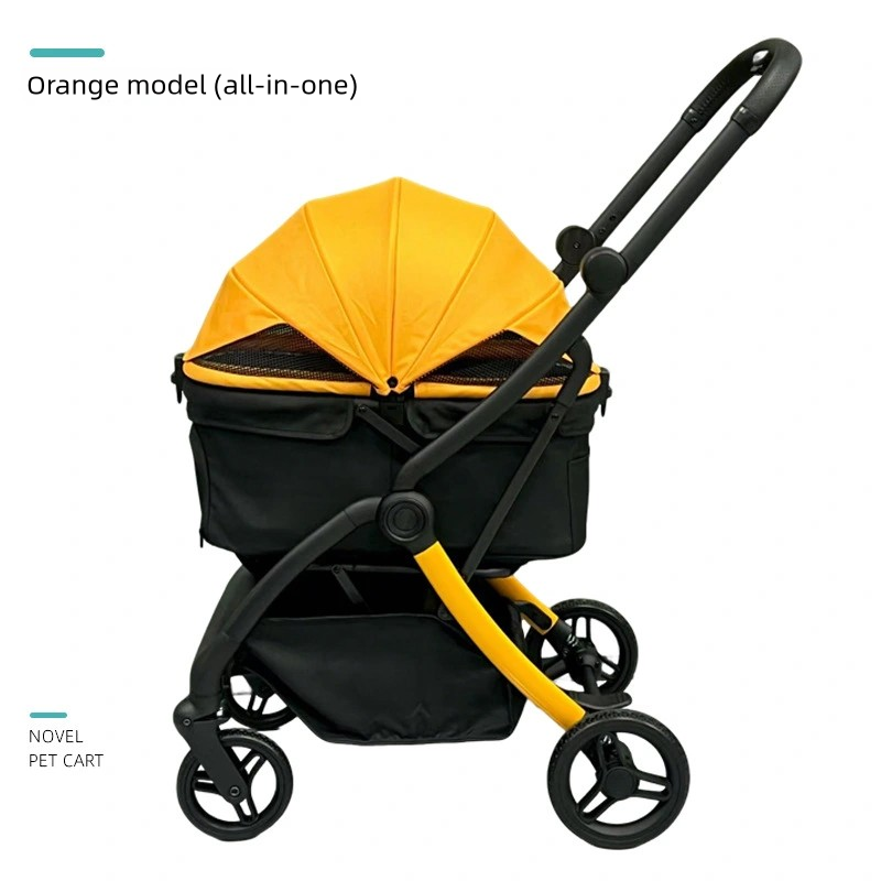 New Waterproof Foldable 4-Wheel Pet Stroller with Weather Cover for Dogs & Cats Jogger Design One-Button Folding Storage Basket