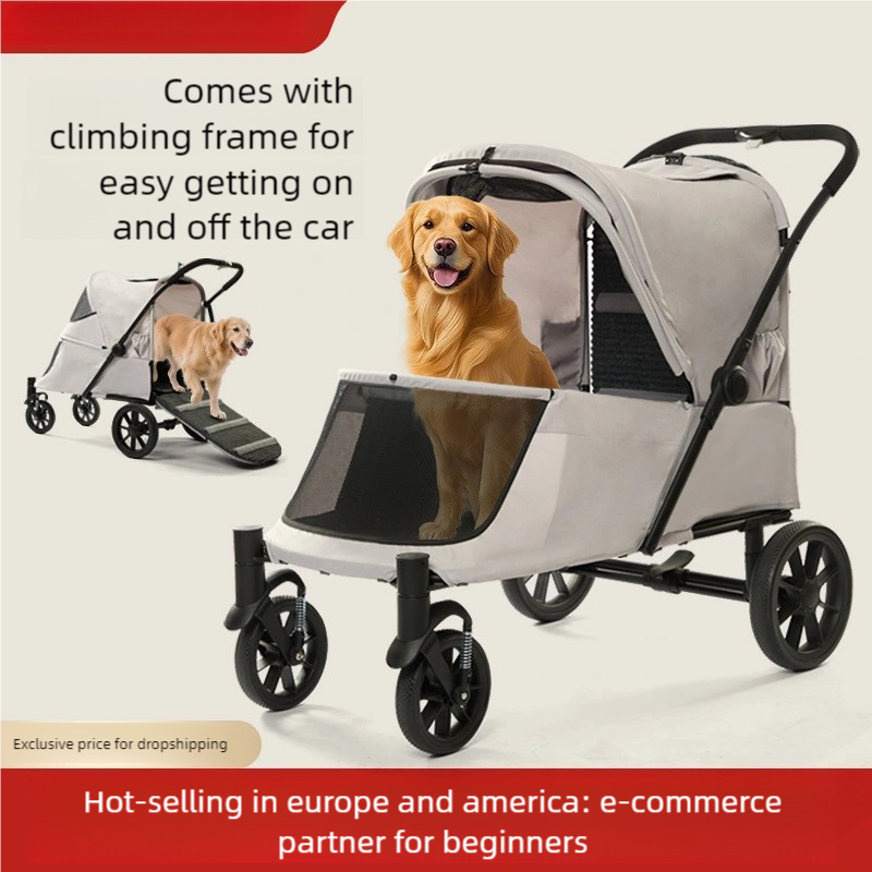 Custom White Dog Stroller Pet Stroller Cat Strollers Jogger Folding Travel Carrier Durable 4 Wheels
