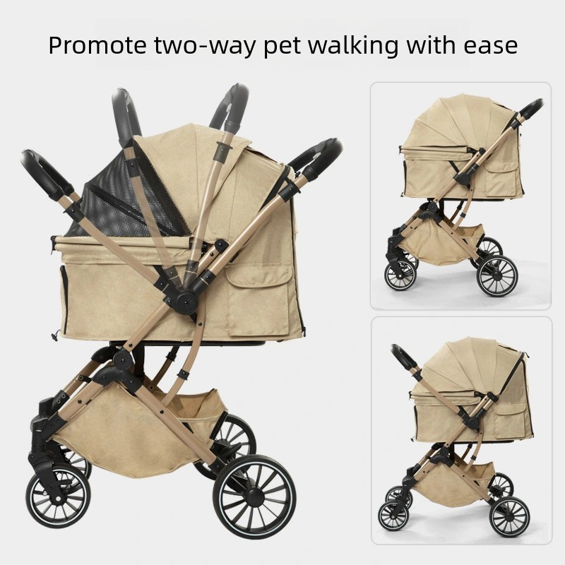 Foldable Lightweight 3-in-1 4-Wheel Pet Stroller Reversible Handle Adjustable Waterproof Washable Durable Breathable Comfortable