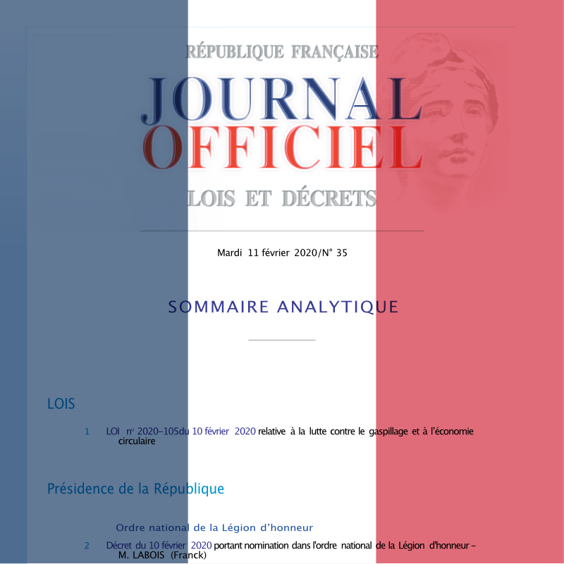 'AGEC (Anti-Gaspillage et Economie Circulaire) law' in France