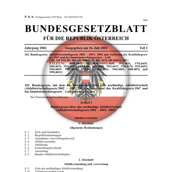 Austria: Abfallwirtschaftsgesetz 2002 – AWG 2002