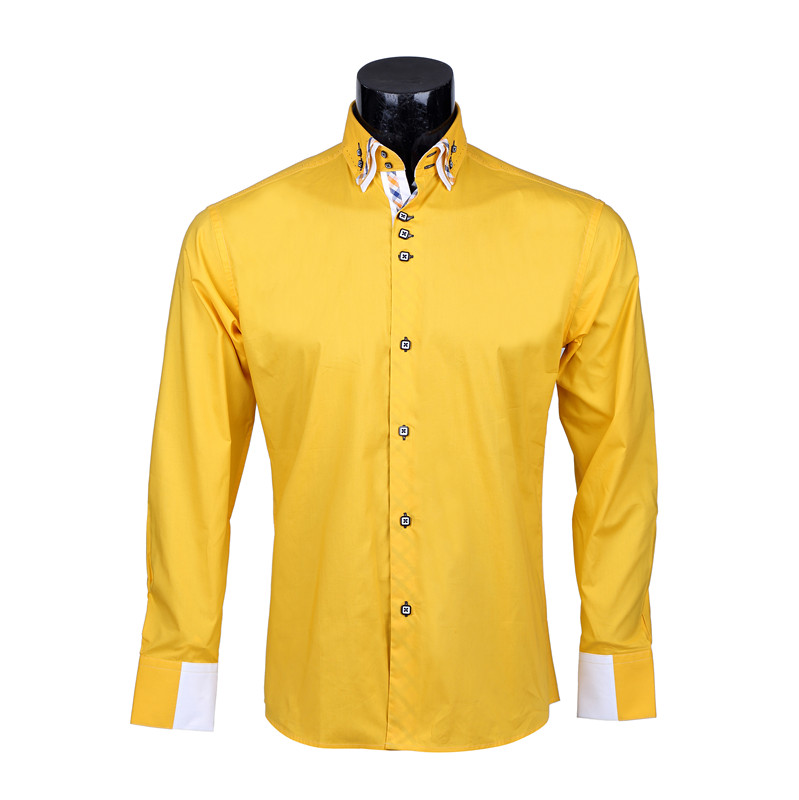 Yunfantex In Stock Promotion men double collar cotton long sleeve shirt contrast color