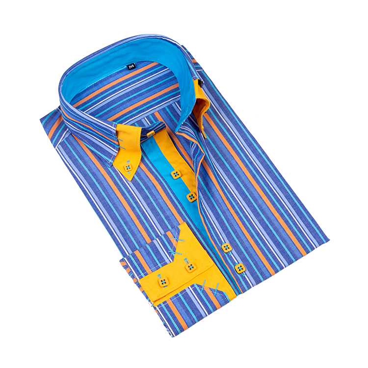 Yunfantex In Stock Designer fashion stripe double collar slim fit men shirts