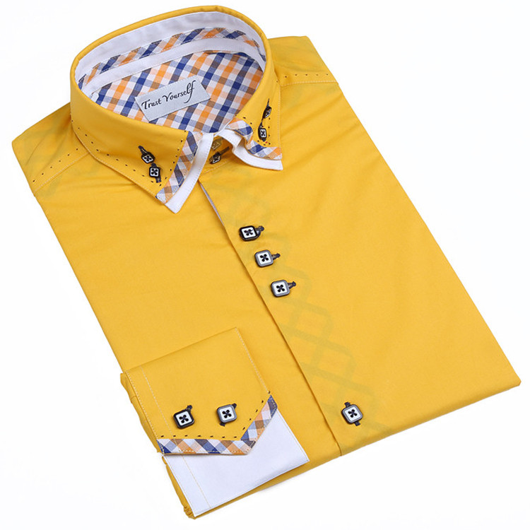 Yunfantex In Stock Promotion men double collar cotton long sleeve shirt contrast color