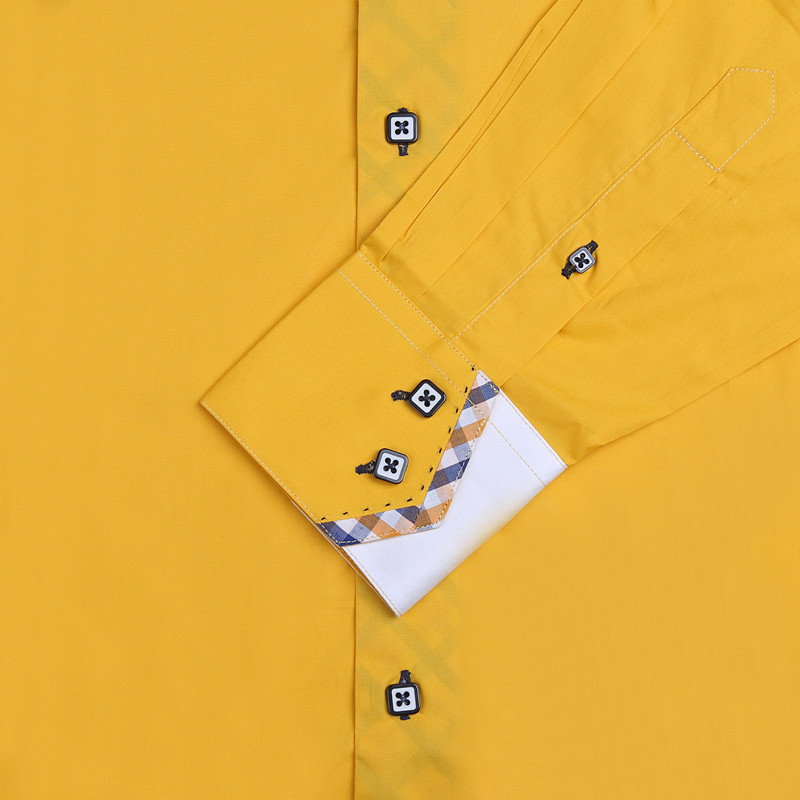 Yunfantex In Stock Promotion men double collar cotton long sleeve shirt contrast color