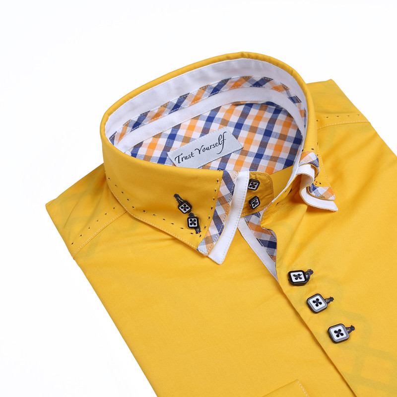 Yunfantex In Stock Promotion men double collar cotton long sleeve shirt contrast color