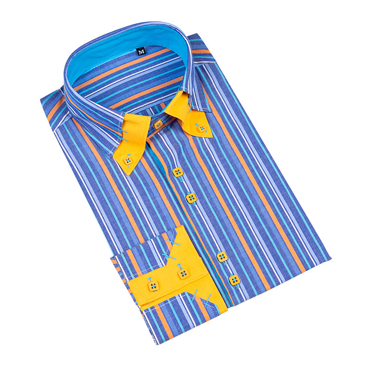 Yunfantex In Stock Designer fashion stripe double collar slim fit men shirts