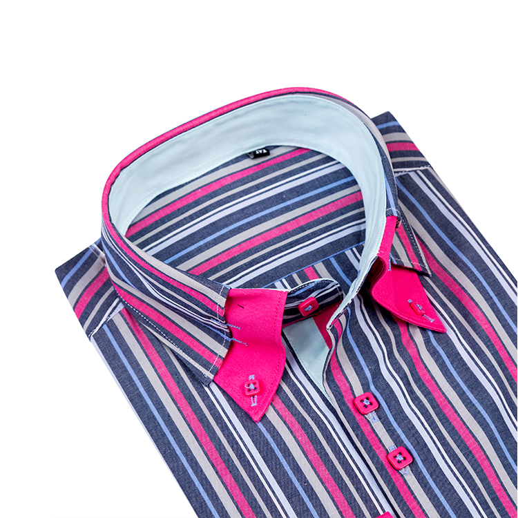 Yunfantex In Stock Promotion men stripe double collar long sleeve cotton shirt lowest price