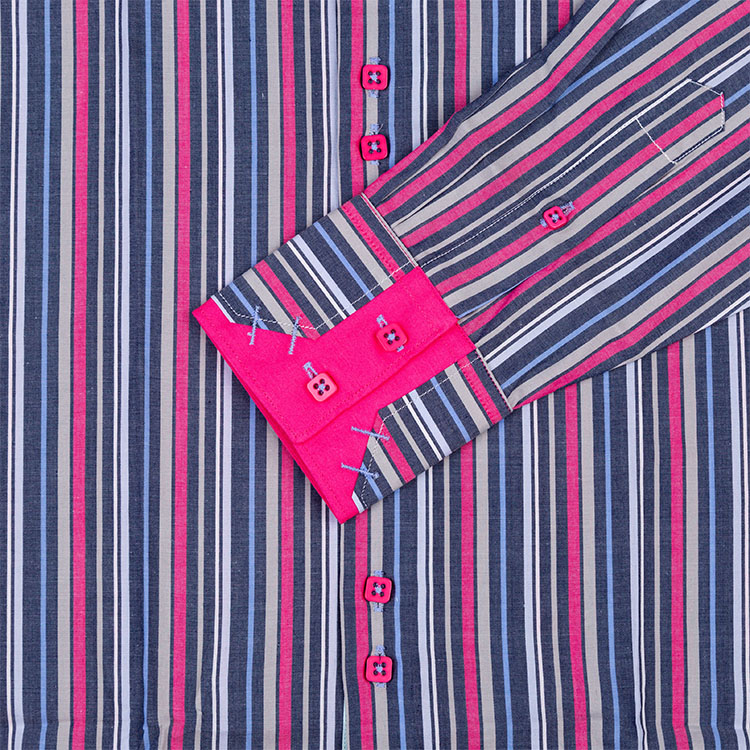 Yunfantex In Stock Promotion men stripe double collar long sleeve cotton shirt lowest price