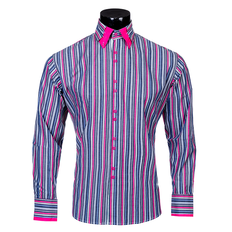 Yunfantex In Stock Promotion men stripe double collar long sleeve cotton shirt lowest price