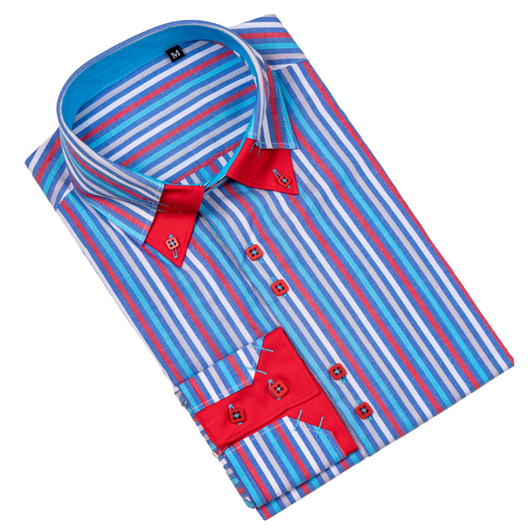 Yunfantex In Stock Spring and Autumn Double Collar Long-sleeved Cotton Shirt Mens Shirt