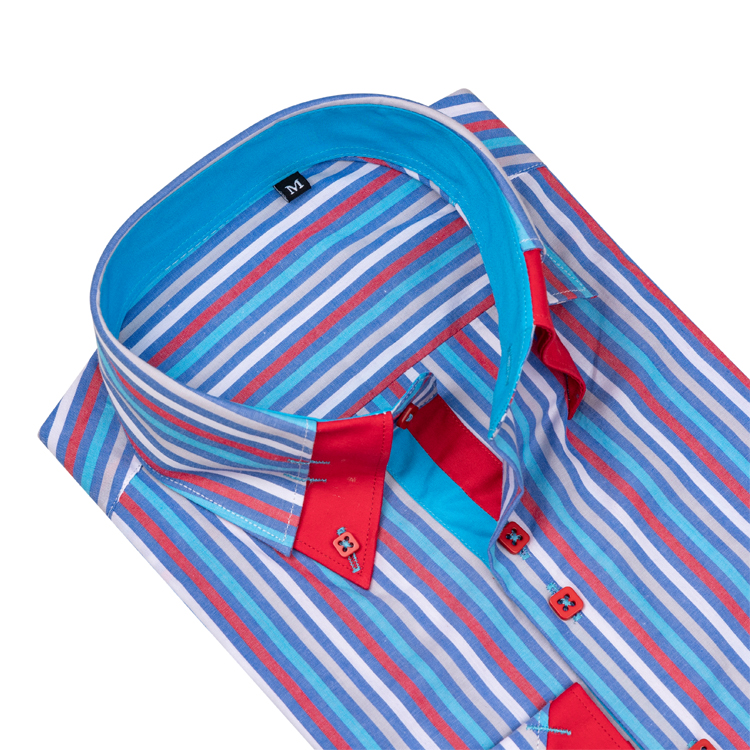 Yunfantex In Stock Spring and Autumn Double Collar Long-sleeved Cotton Shirt Mens Shirt