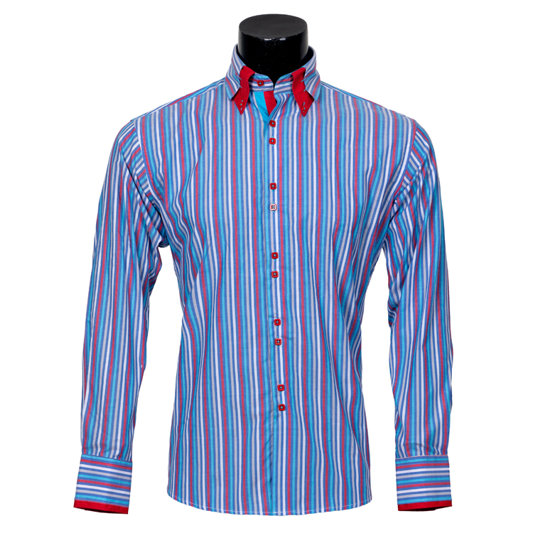 Yunfantex In Stock Spring and Autumn Double Collar Long-sleeved Cotton Shirt Mens Shirt