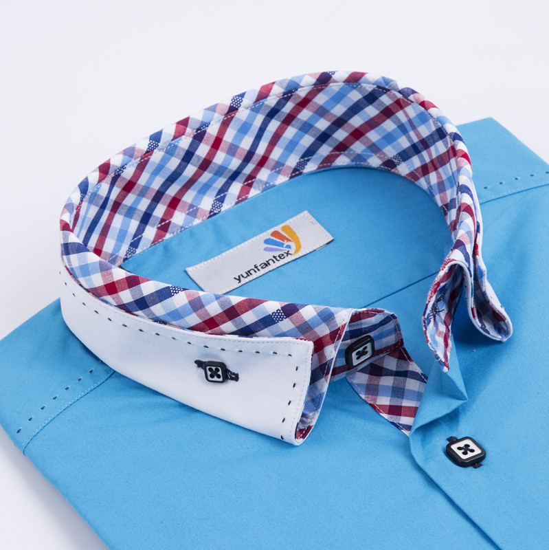 Yunfantex In Stock Hot Sale Men Double Collar Casual Solid Color Long Sleeve Shirt