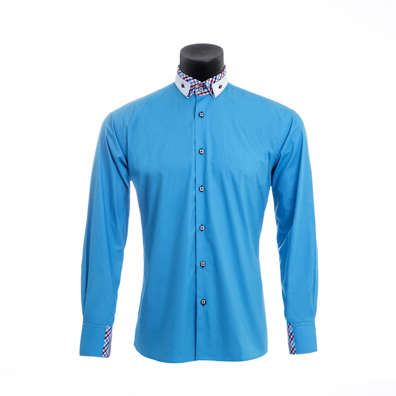 Yunfantex In Stock Hot Sale Men Double Collar Casual Solid Color Long Sleeve Shirt