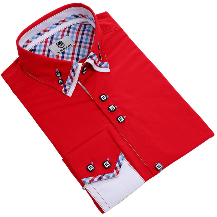 Yunfantex In Stock Wholesale Custom Men Shirt Red Long Sleeve Double Collar Men Dress Shirt